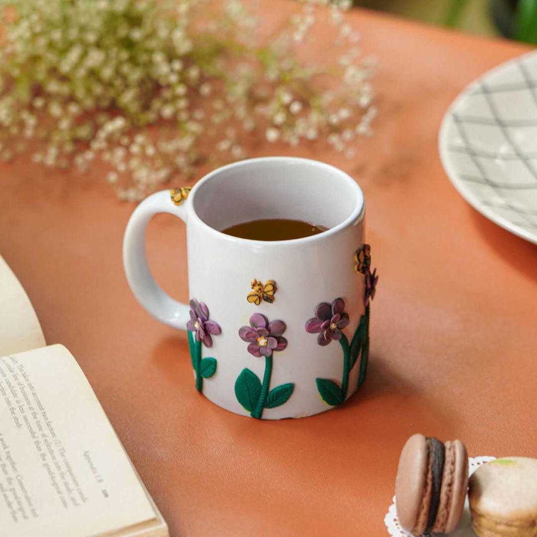 Polymer Clay Bees And Flowers Theme Ceramic Mug