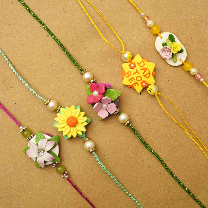 Handmade Sunflower Clay Bhaiya Bhabhi Rakhi With Chocolates And Roli Chawal Set Of 2 - Colorful Variety of Rakhis