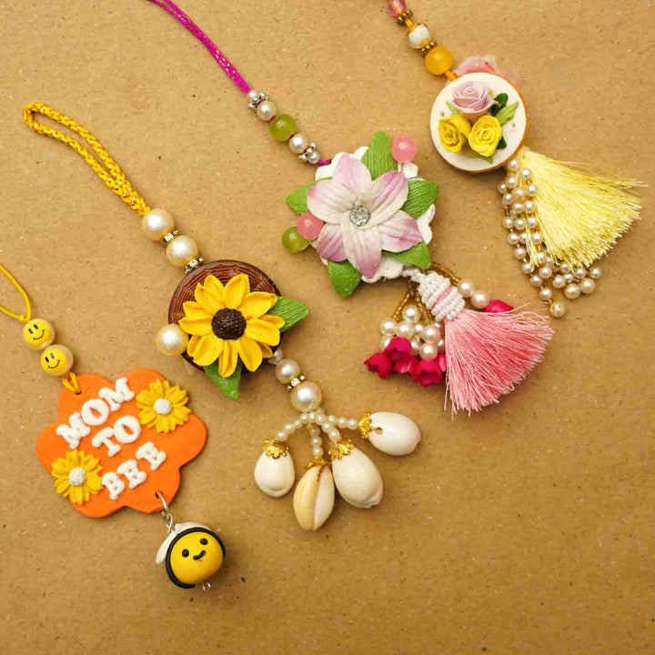Handmade Sunflower Clay Bhaiya Bhabhi Rakhi With Chocolates And Roli Chawal Set Of 2 - Decorative Tassel Rakhis Collection