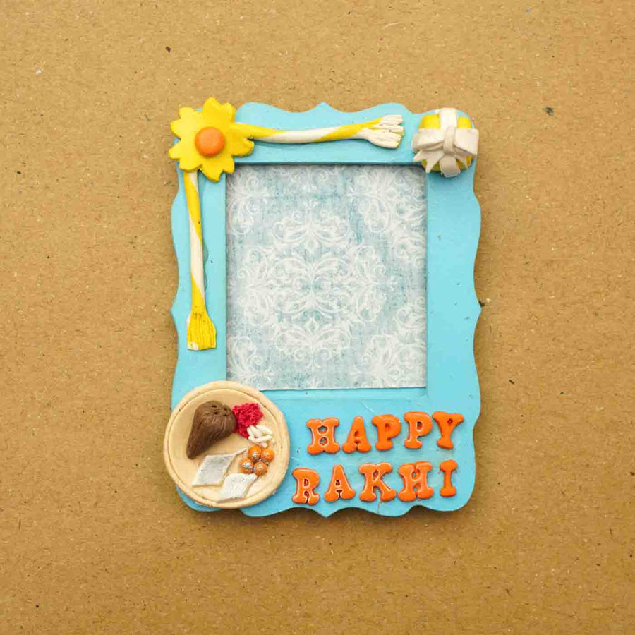 Handmademdf And Clay Photo Magnet Rakhi Gift For Brothers - Front View