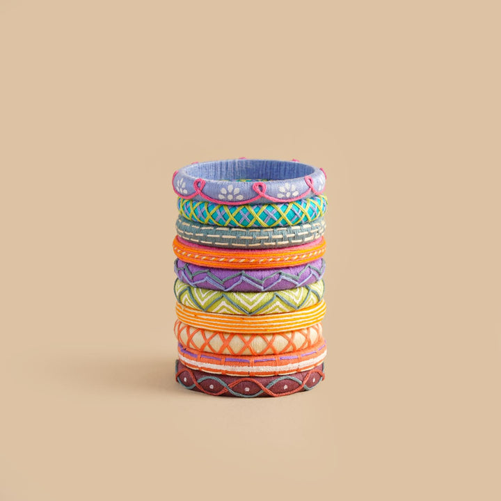 Multicolor Handcrafted Shravya Thread Bangles | Set of 10