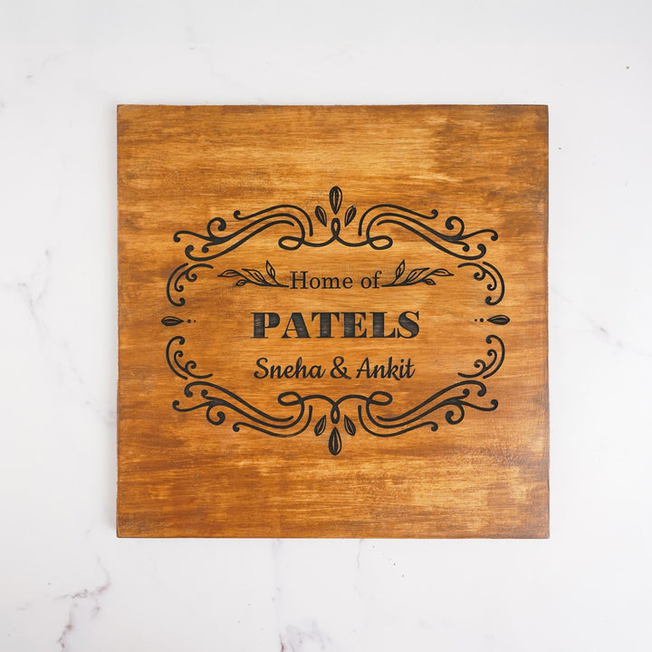 Personalized Handmade Minimal Leaf Design Wooden Name Plate
