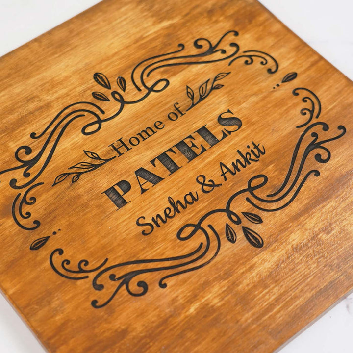 Personalized Handmade Minimal Leaf Design Wooden Name Plate