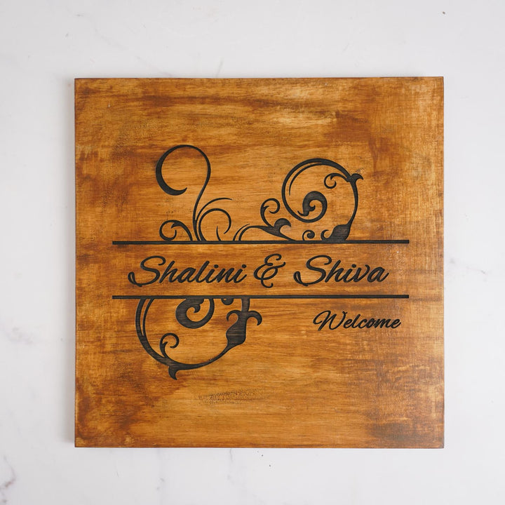 Personalized Handmade Swirls Theme Wooden Name Plate