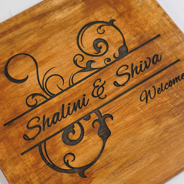 Personalized Handmade Swirls Theme Wooden Name Plate