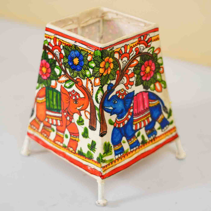 Elephant Hand Painted Tholu Bommalata Small Tabletop Lamp | 6 inches
