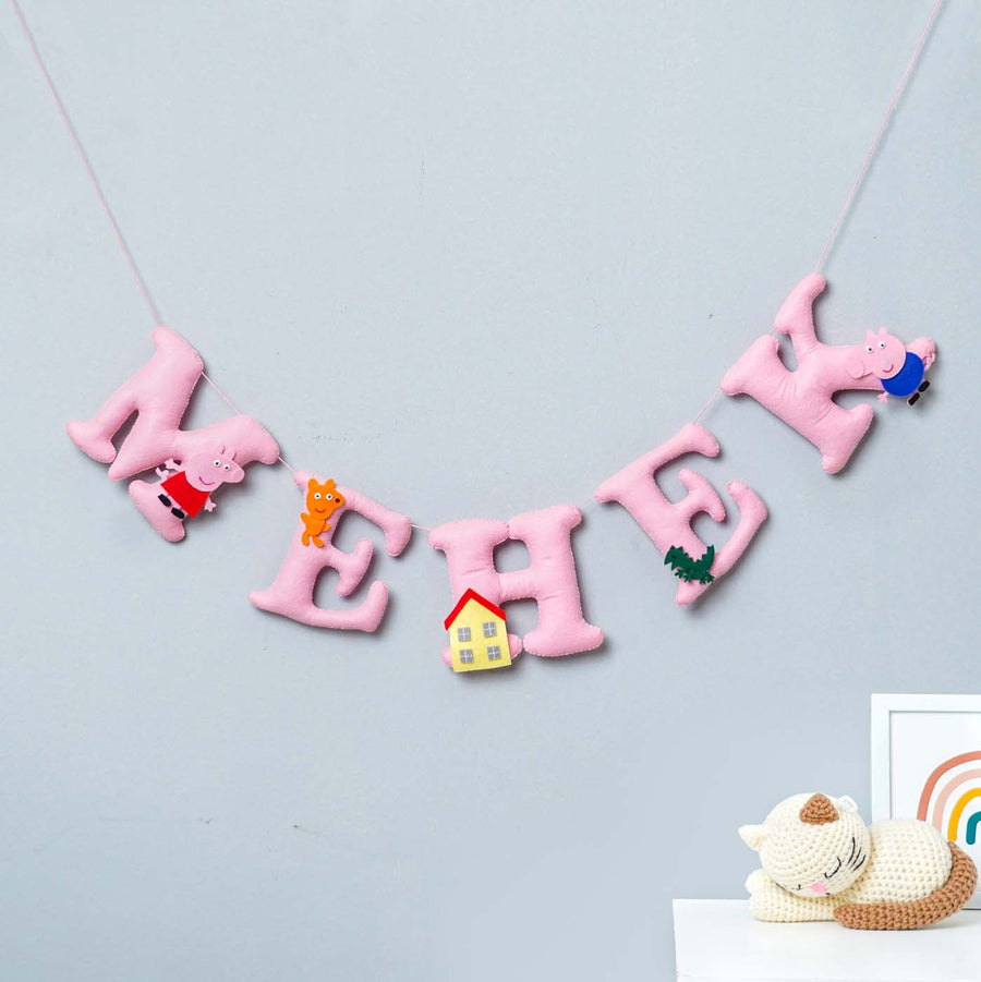 Handcrafted Personalized Peepa Pig Theme Felt Bunting - Name Personalization Hanging Display