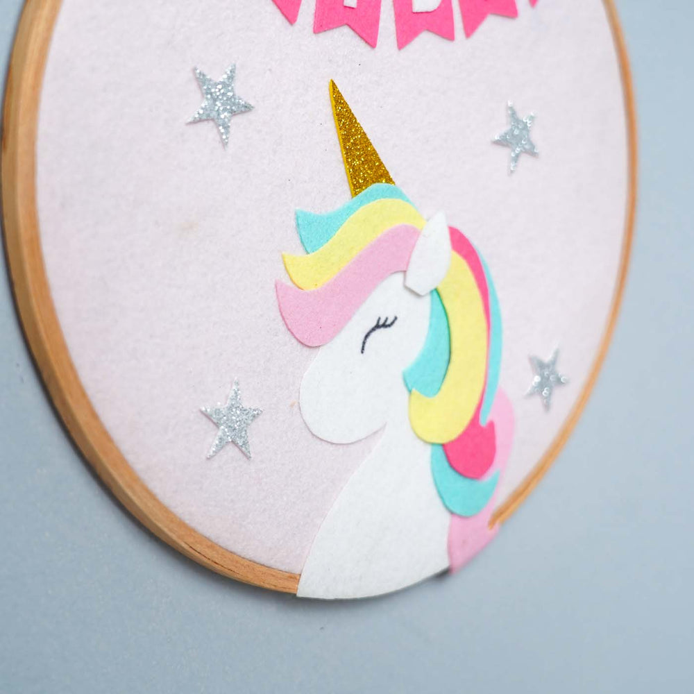 Handcrafted Personalized Unicorn Hoop Nameplate - Side View Showing Depth