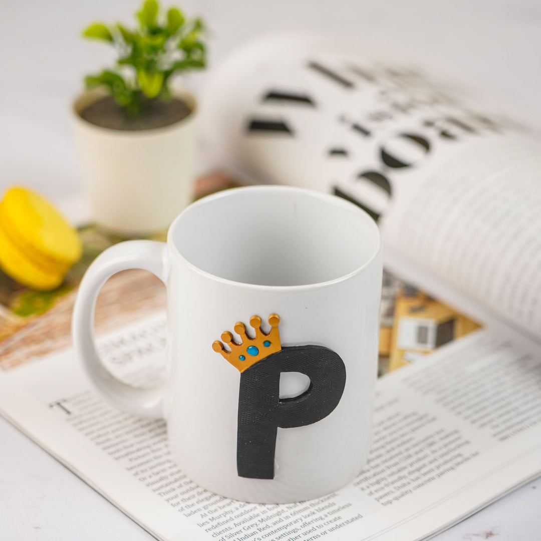 Personalized Handmade Polymer Clay Monogram Crown Theme Mug