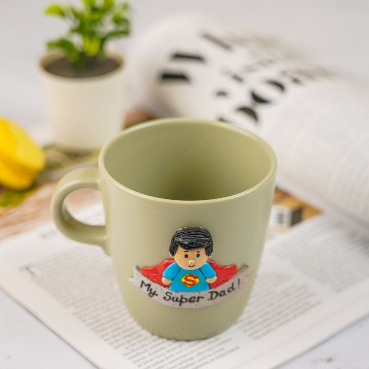 Personalized Handmade Polymer Clay Super Dad Theme Ceramic Mug