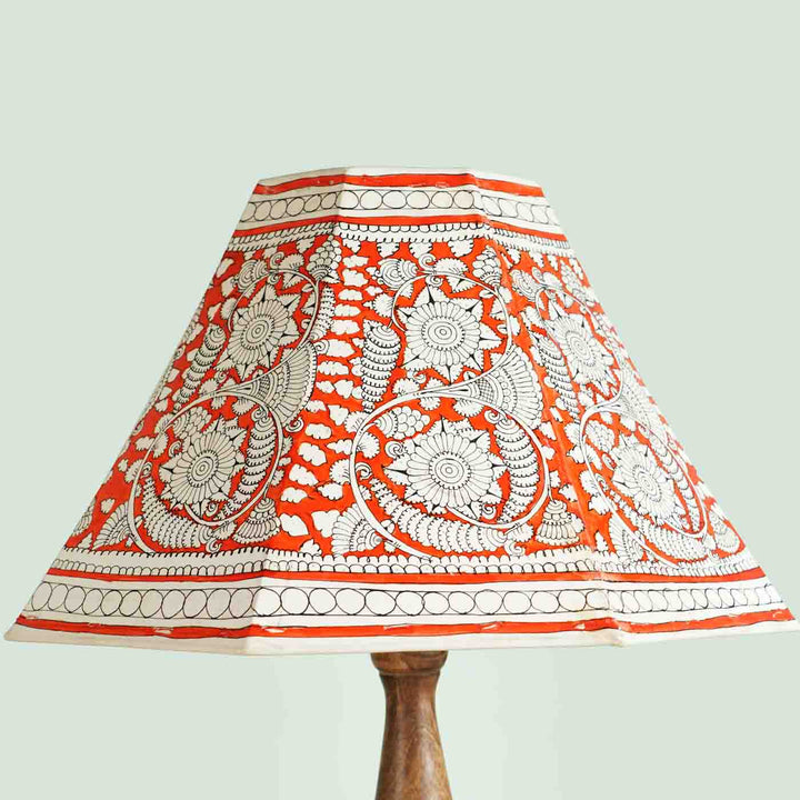 Red Floral Hand Painted Tholu Bommalata Lamp Shade | 16 inches