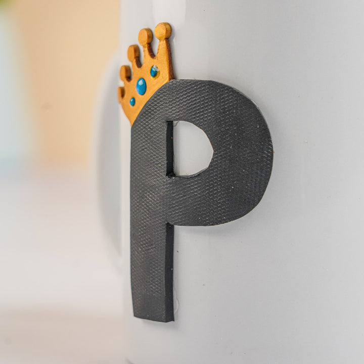 Personalized Handmade Polymer Clay Monogram Crown Theme Mug