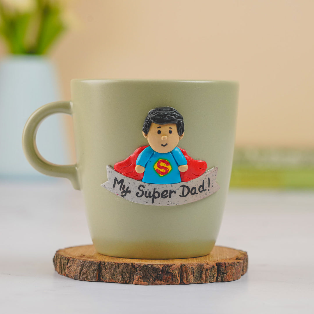 Personalized Handmade Polymer Clay Super Dad Theme Ceramic Mug