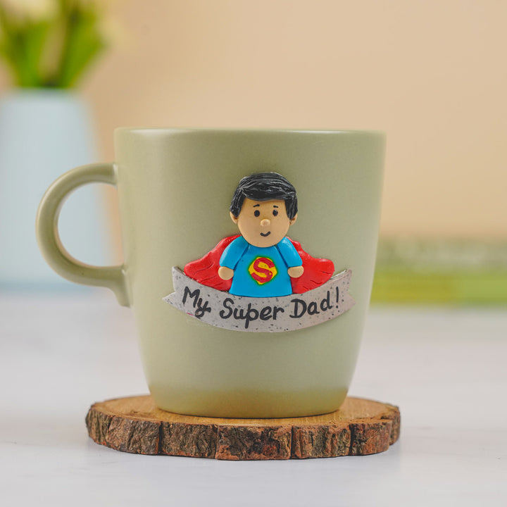 Personalized Handmade Polymer Clay Super Dad Theme Ceramic Mug