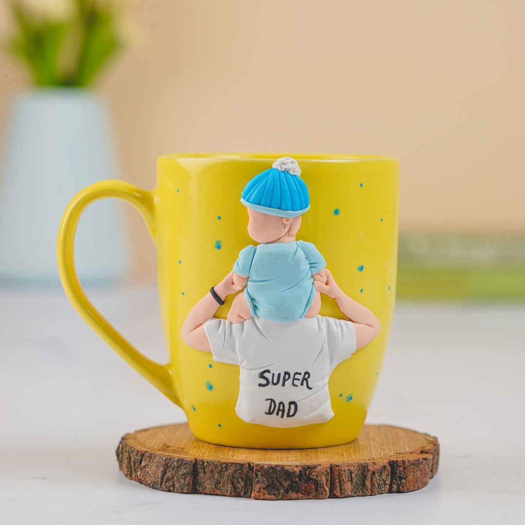 Customized Handmade Polymer Clay Dad And Kid Theme Mug
