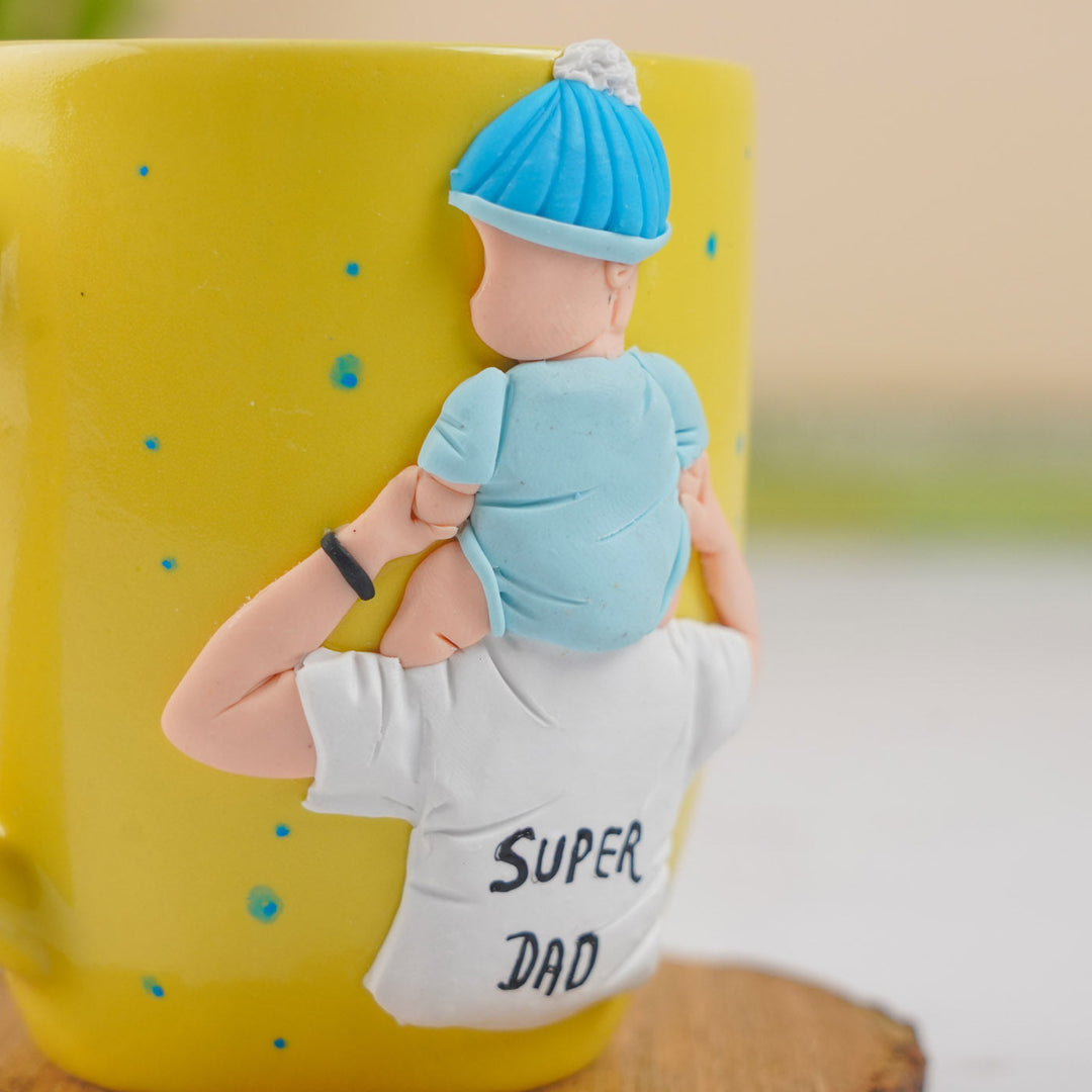 Customized Handmade Polymer Clay Dad And Kid Theme Mug