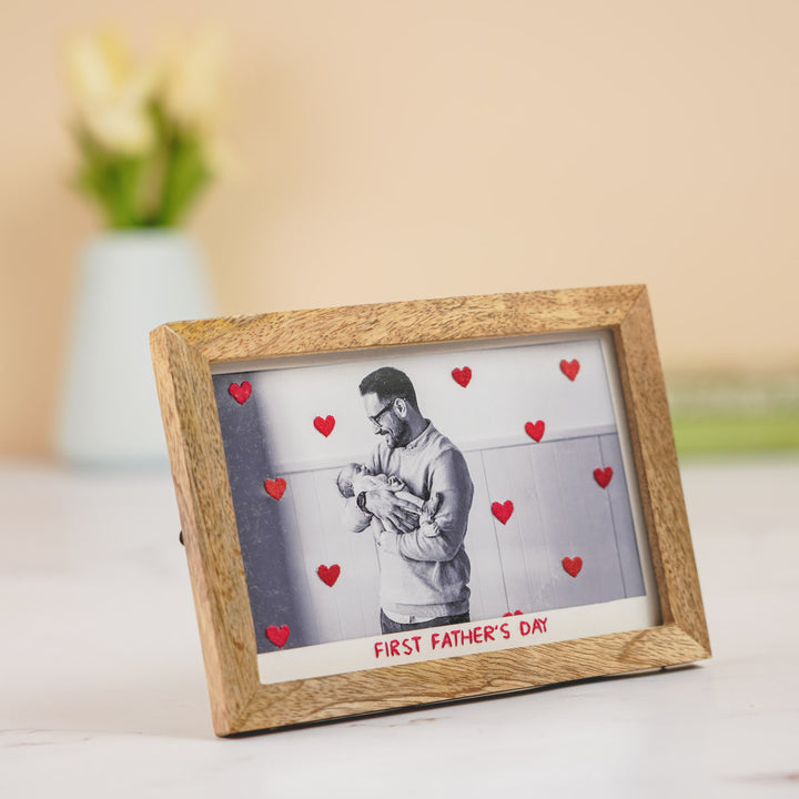 Little Hearts Design Hand Embroidered Photo With Wooden Frame