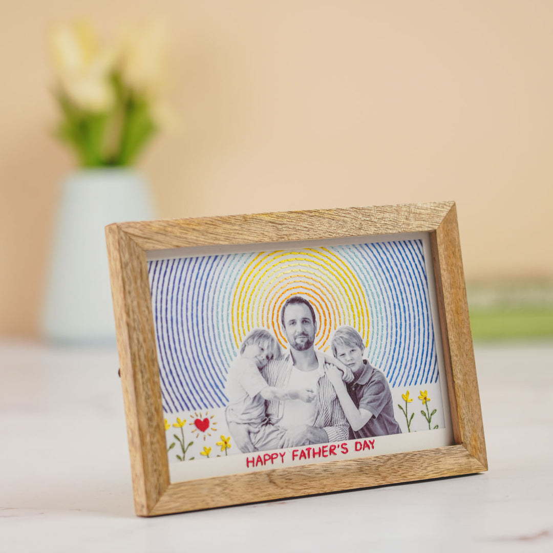 Van Gogh Design Floral Hand Embroidered Photo With Wooden Frame