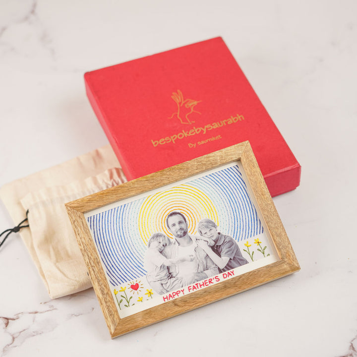 Van Gogh Design Floral Hand Embroidered Photo With Wooden Frame