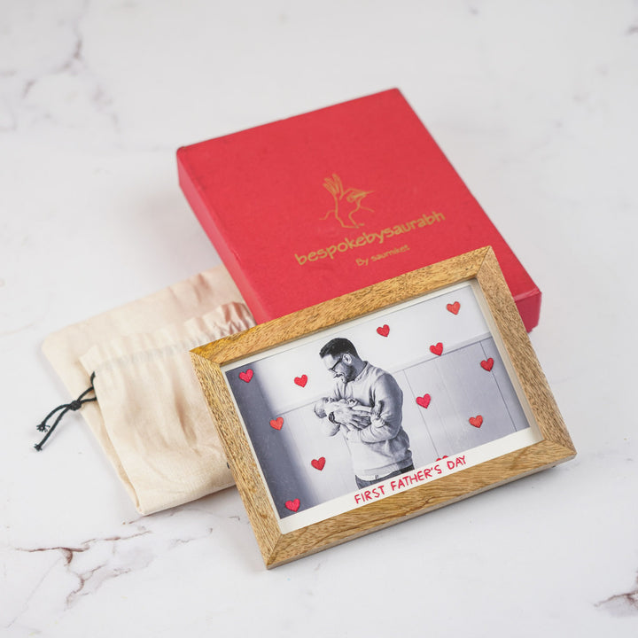Little Hearts Design Hand Embroidered Photo With Wooden Frame