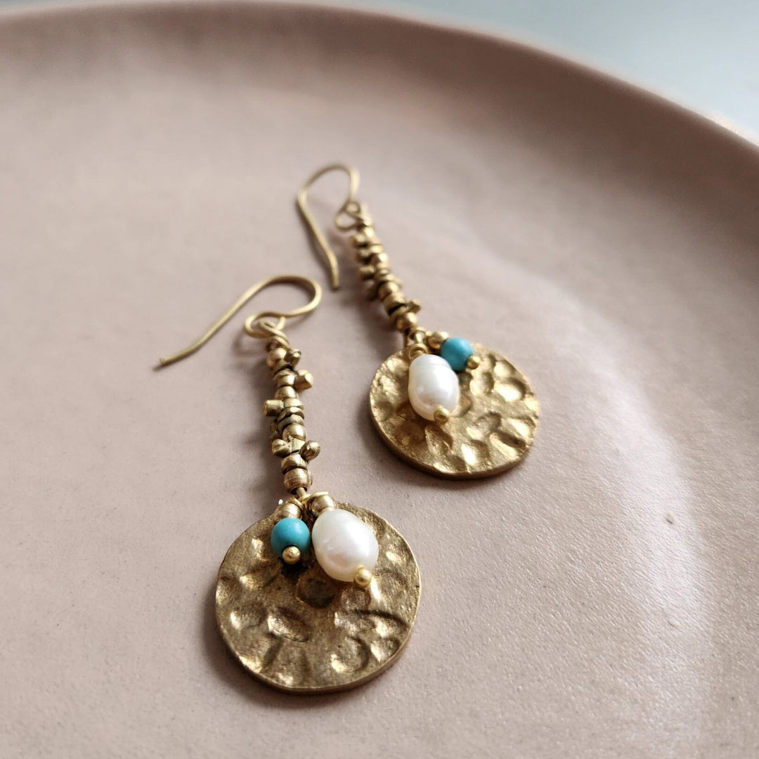 Handmade Dahlia Design Brass Earrings