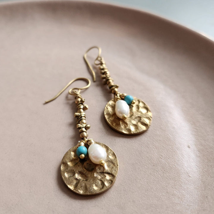 Handmade Dahlia Design Brass Earrings