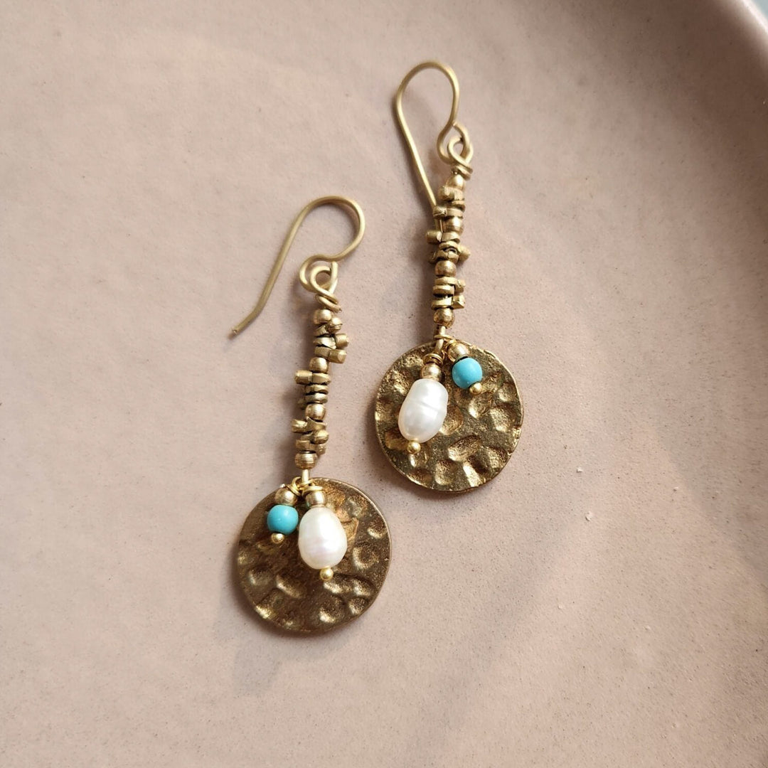 Handmade Dahlia Design Brass Earrings