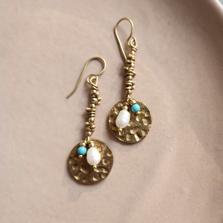 Handmade Dahlia Design Brass Earrings