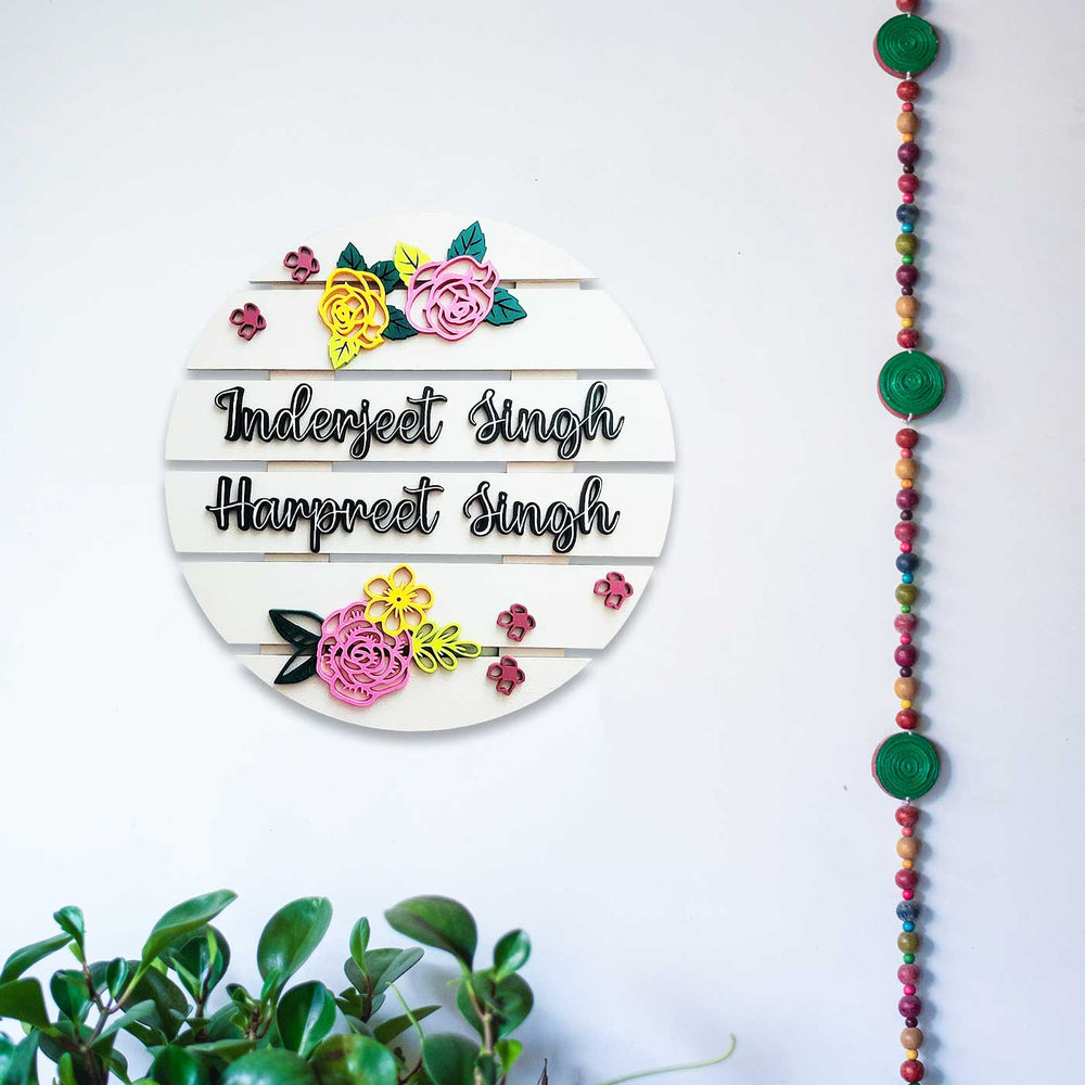 Handcrafted Personalized Mdf Floral Nameplate - Mounted on Wall with Floral Decor