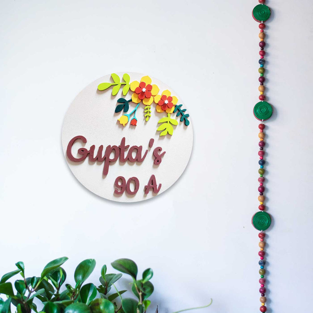 Handcrafted Personalized Mdf Floral Nameplate 1 - Mounted on Wall with Decoration