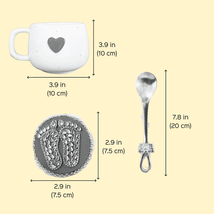 Dil Se Diwali Gift Hamper | Includes 2 Heart Mugs, 2 Brass Spoons, 1 Lakshmi Charan, 1 Diwali Card, 1 Gift Box