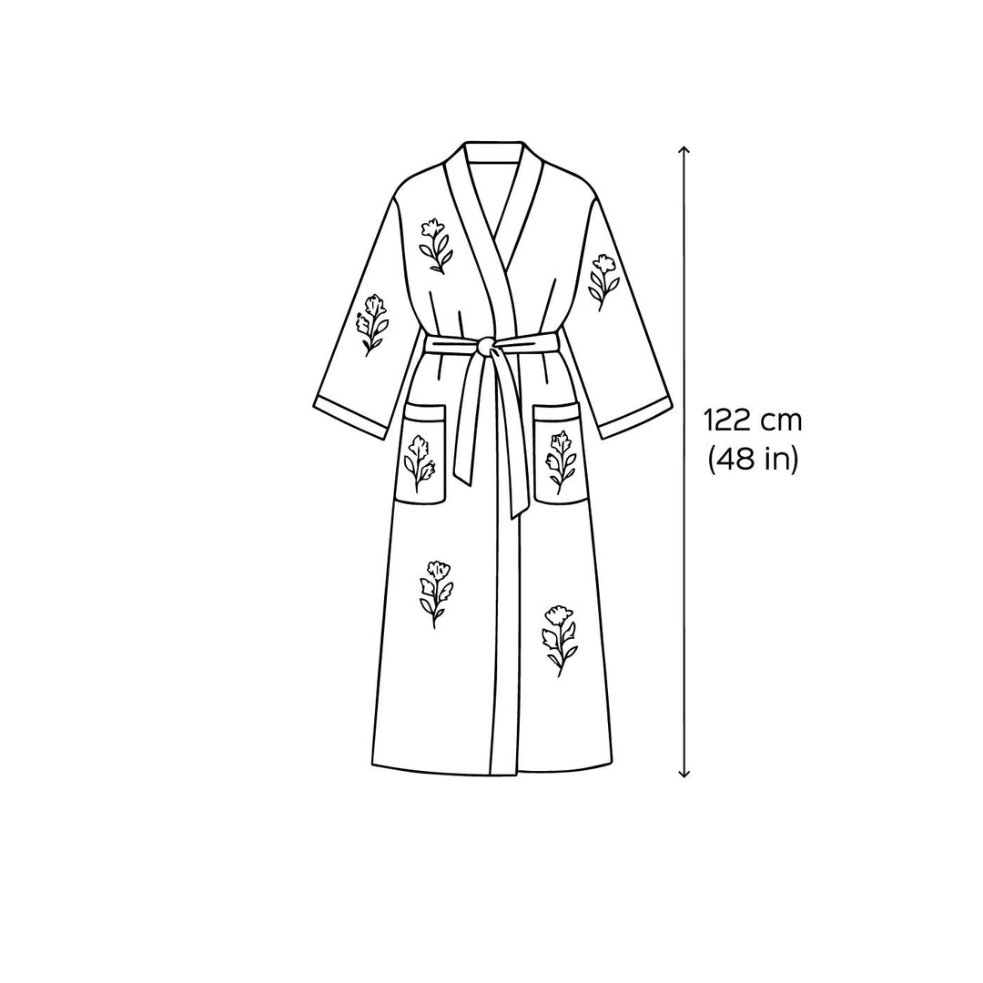 Personalized Handmade Block Printed Blue Floral Cotton Bath Robes