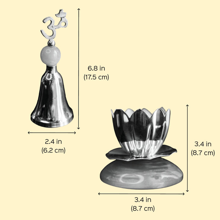 Silver Coated Brass Divine Prayer Bell & Diya Set