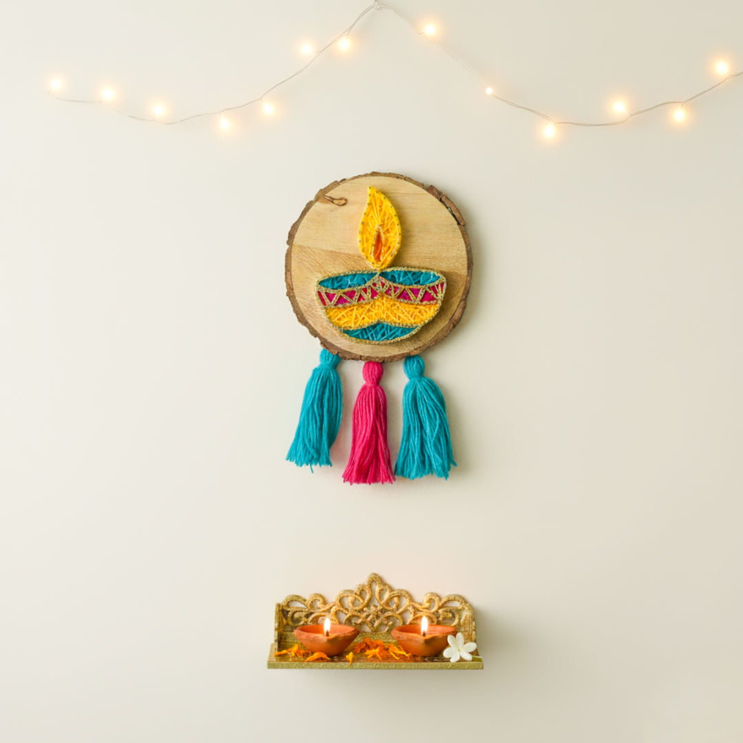 Handmade String Art Diwali Diya Design MDF Wood Decorative Plaque