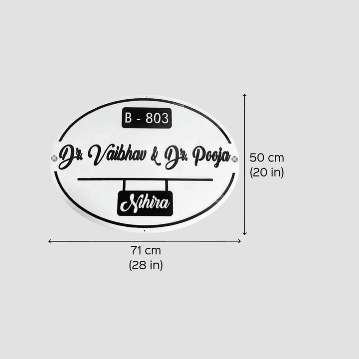 Personalized Waterproof Doctor Embossed Acrylic Name Plate - Front View with Dimensions