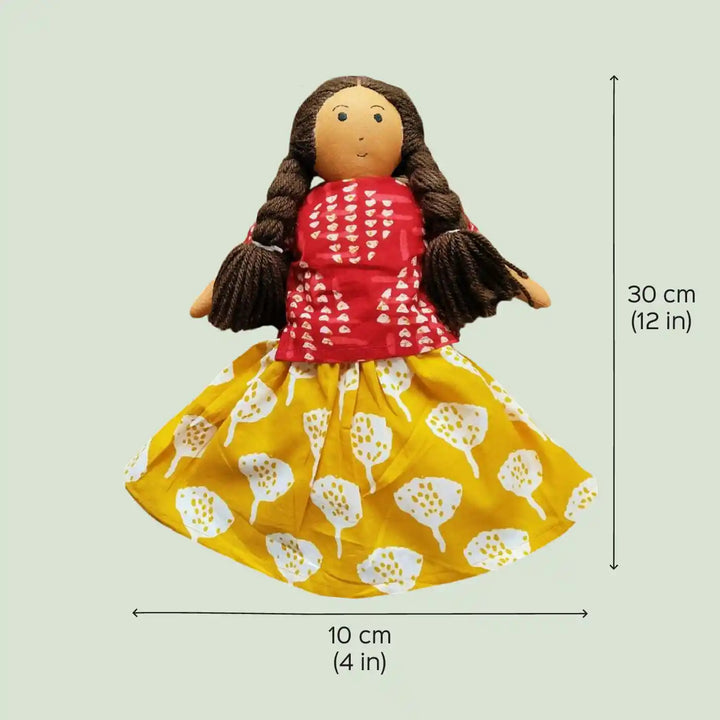 Nilah in Yellow Dress With Changeable Outfits | Soft Hand-Stitched Sustainable Indian Play Doll
