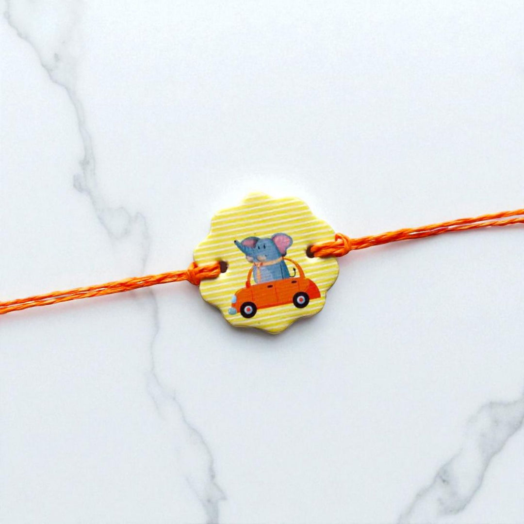 Ecofriendly Elephant On Car Theme Paper Kids Rakhi