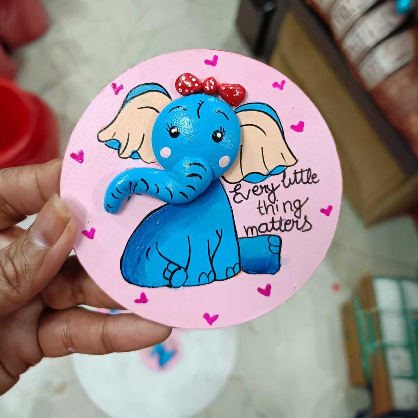 Elephant - Handmade Fabart Wooden Magnet 15