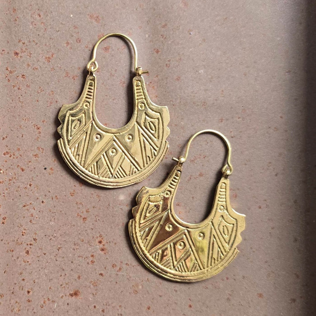 Handmade Esther Hoops Brass Earrings
