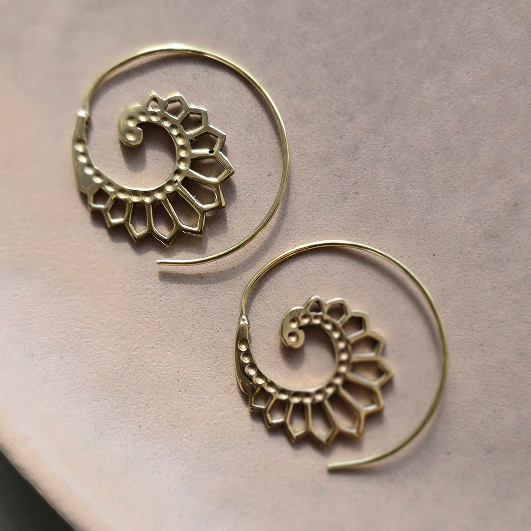 Handmade Fiorella Hooks Brass Earrings