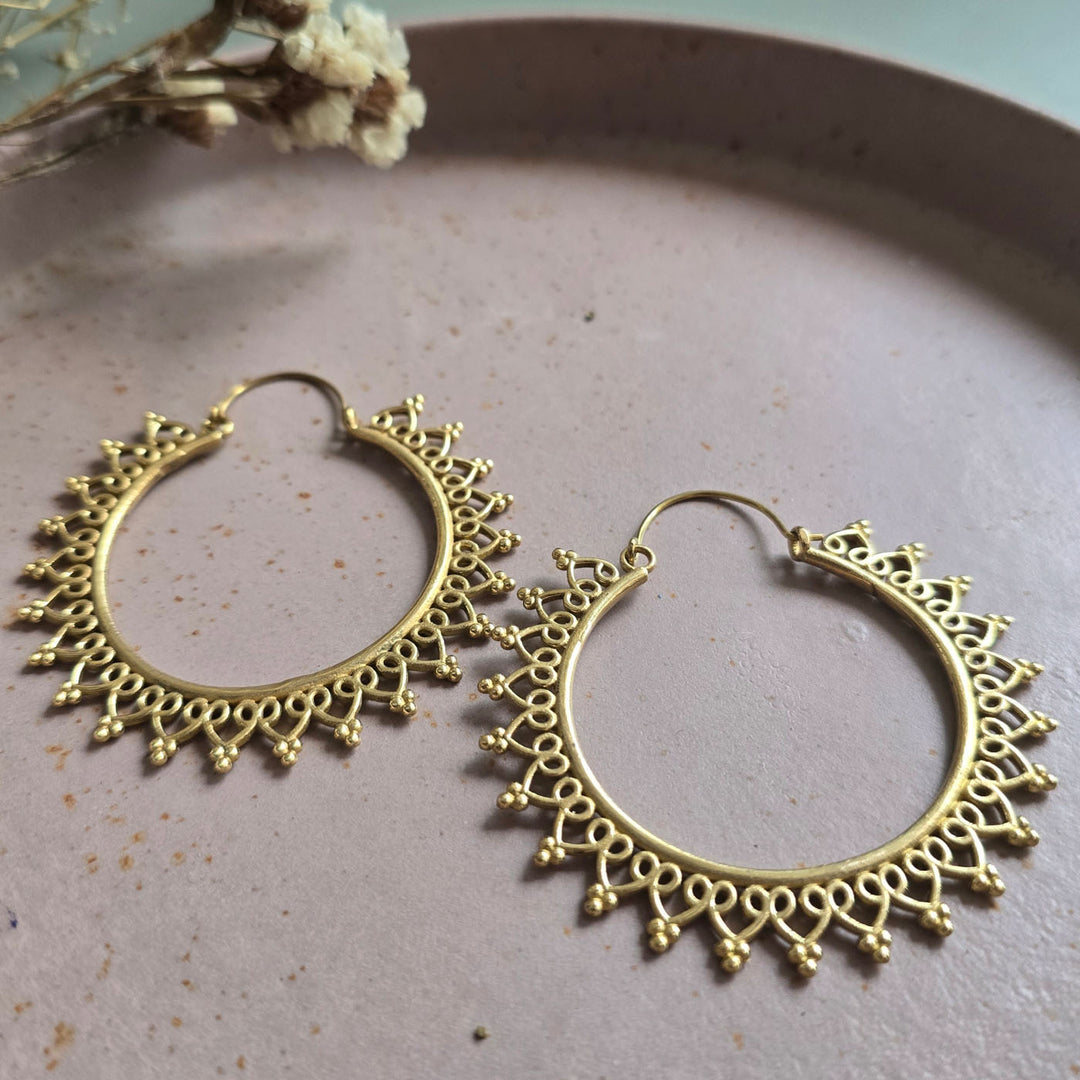 Handmade Flora Hoops Brass Earrings