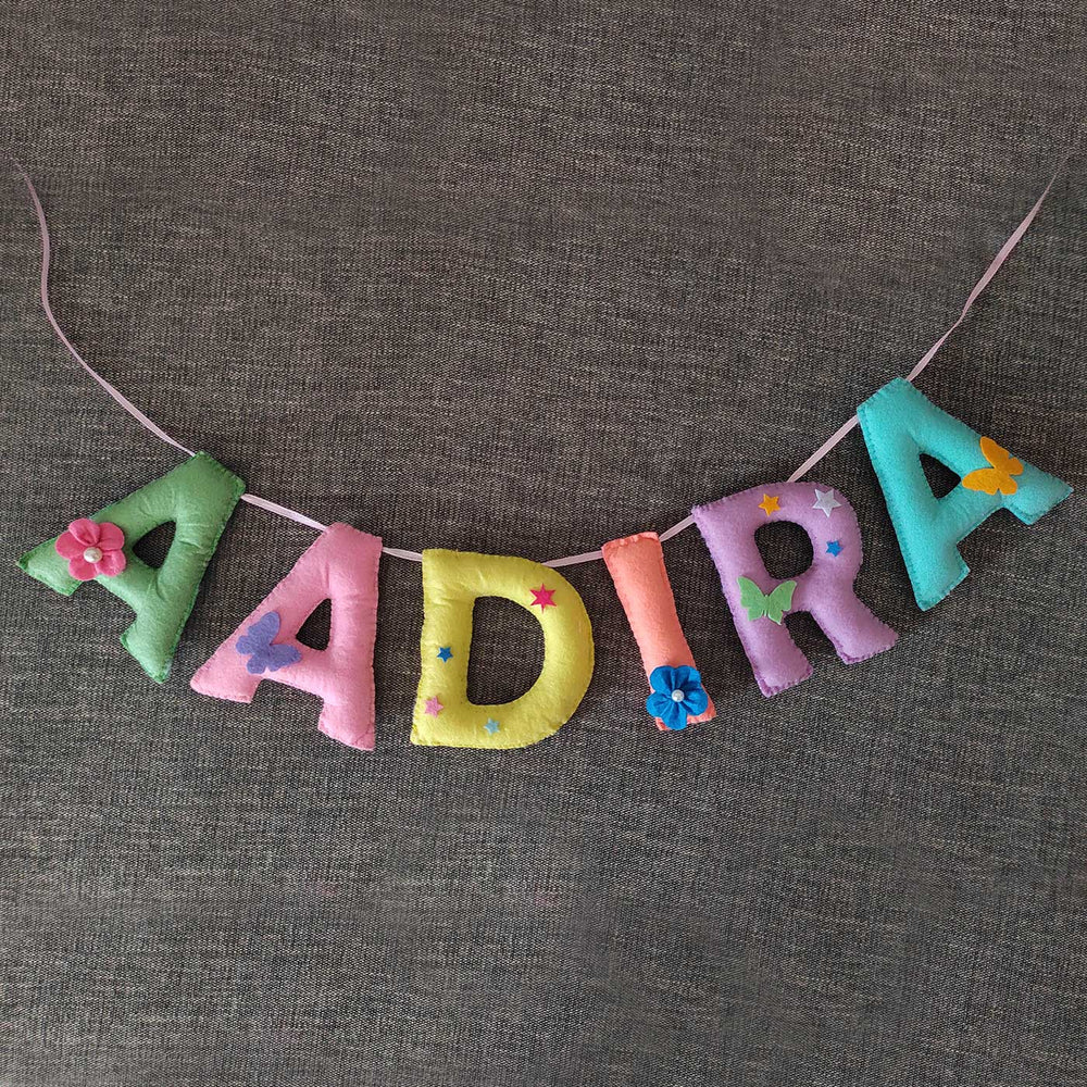Personalized Handmade Flowers And Butterfly Felt Bunting - Personalized Name Banner Hanging