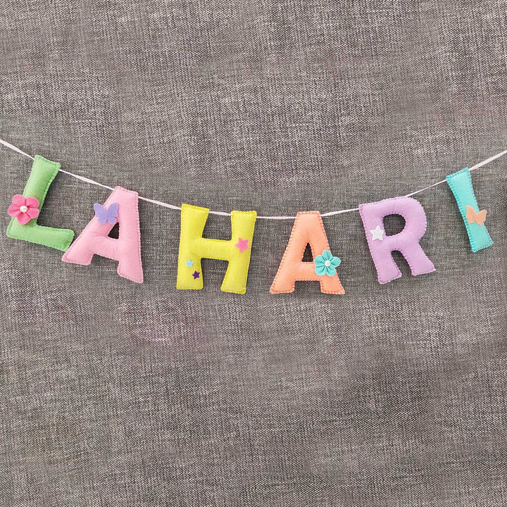 Personalized Handmade Flowers And Butterfly Felt Bunting - Hanging Name Garland Display