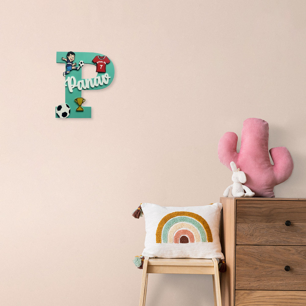 Handcrafted Personalized Kids Football Themed Monogram Mdf Nameplate 6 - Mounted on Wall with Name Personalization