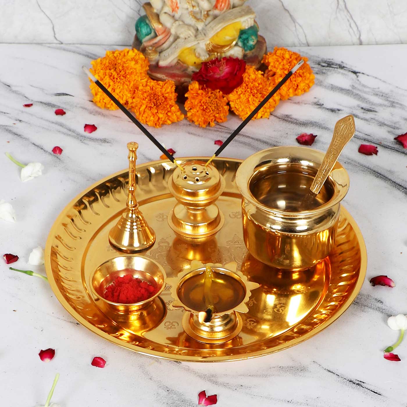Buy Handmade Gold Puja Thali Set of Online On Zwende