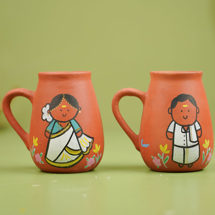 Handpainted Clay Mugs with Regional Characters For Couples & Wedding Gifts