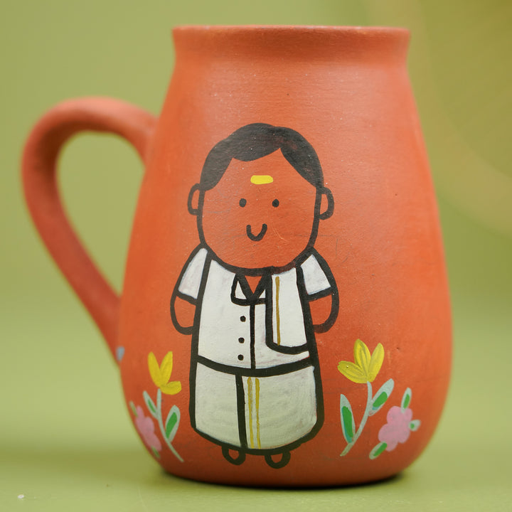 Handpainted Clay Mugs with Regional Characters For Couples & Wedding Gifts