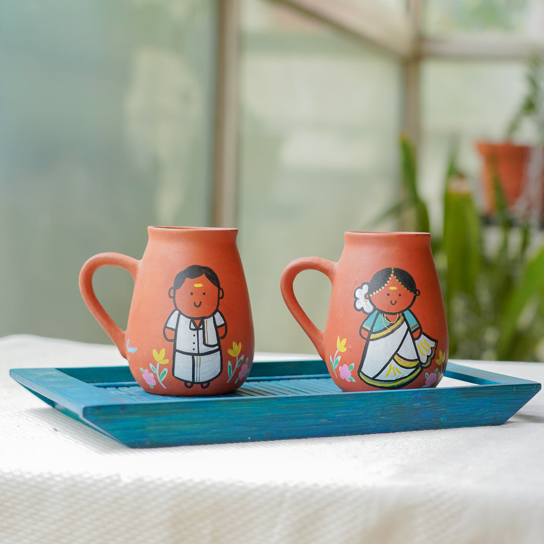 Handpainted Clay Mugs with Regional Characters For Couples & Wedding Gifts