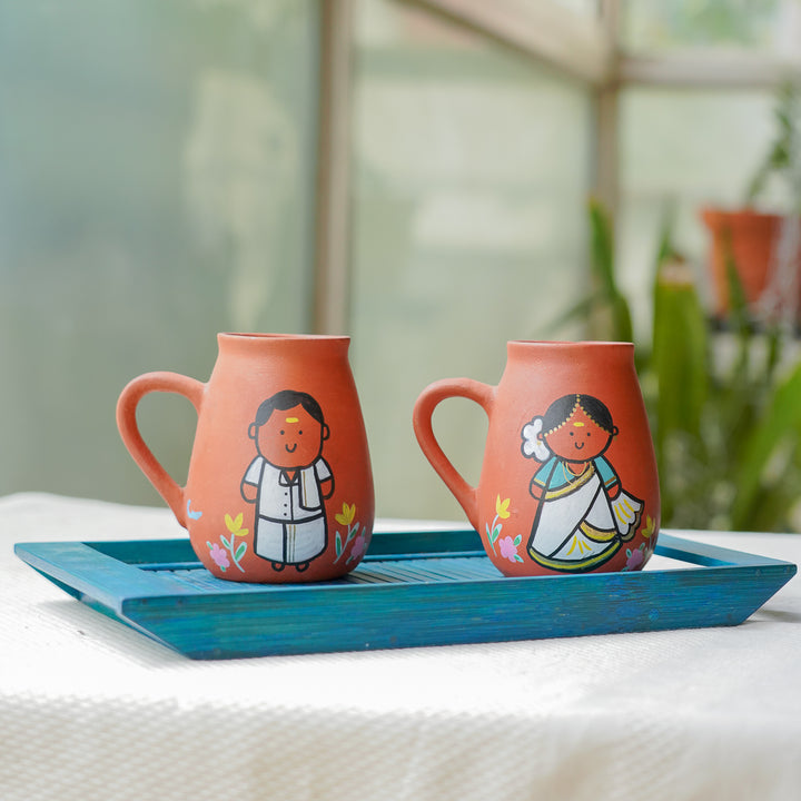 Handpainted Clay Mugs with Regional Characters For Couples & Wedding Gifts