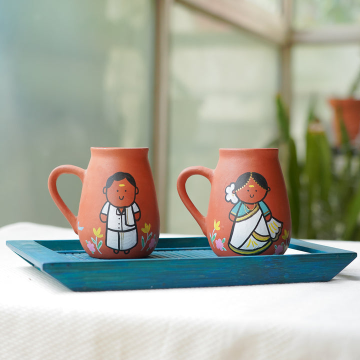 Handpainted Clay Mugs with Regional Characters For Couples & Wedding Gifts